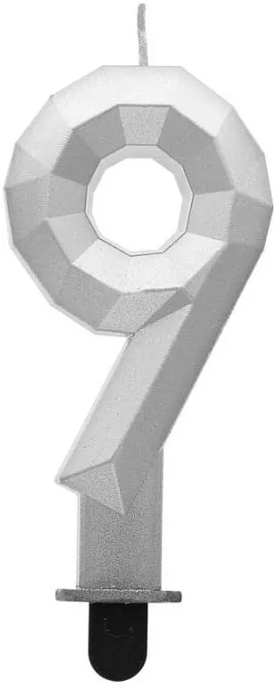 Świeczka cyferka 9 - Diament metalik srebrny 7,6cm - tantis.pl