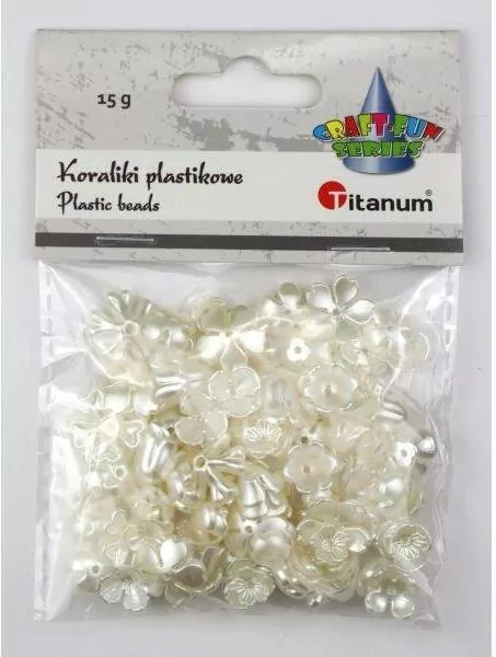 Koraliki plastikowe kwiatki białe perłowe 15g - tantis.pl