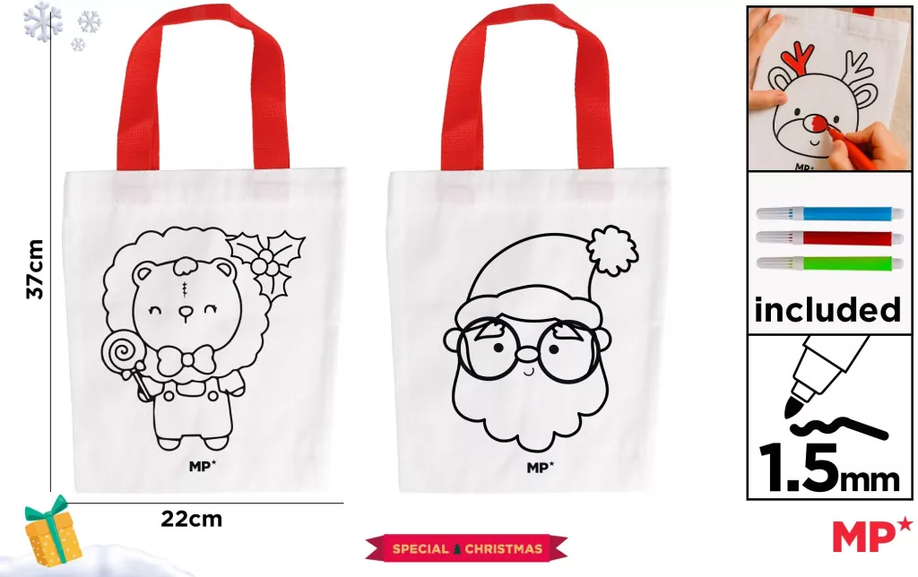 Torba świąteczna do malowania + flamastry - kotek - tantis.pl