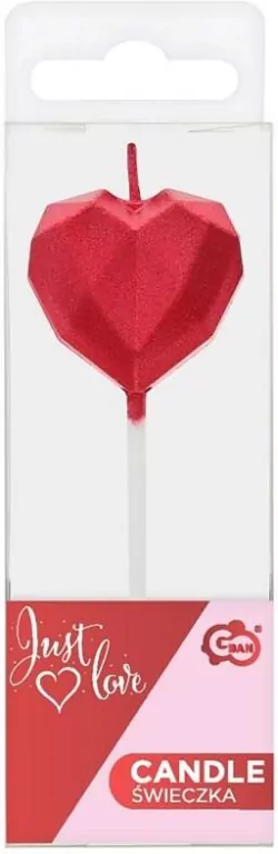 Świeczka piker serce diament czerwone 10.5x3.5cm - tantis.pl