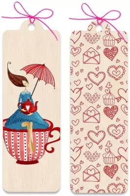 Kobieta w filiżance. Zakładka drewniana