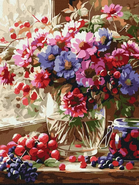 Malowanie po numerach - Bukiet i owoce 30x40cm - tantis.pl