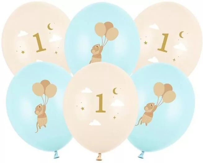 Balony Myszki z cyferką 1 Light Blue 30cm - tantis.pl