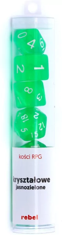 Komplet kości RPG. Jasnozielone. Kryształowe. REBEL - tantis.pl