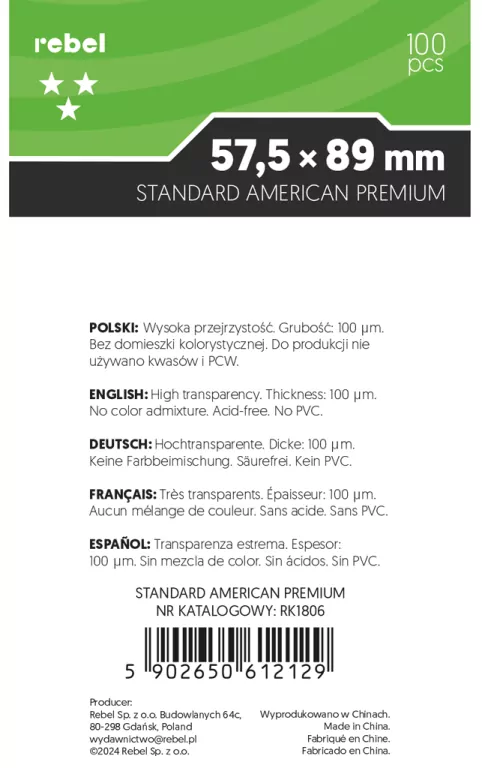 Koszulki na karty Rebel (57,5x89 mm) Orion Premium, 100 sztuk - tantis.pl