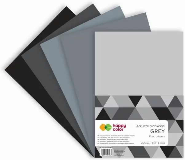 Arkusze piankowe Grey A4 5szt. HAPPY COLOR - tantis.pl