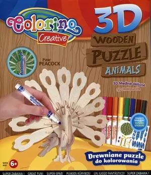 Puzzle drewniane do kolorowania 3D Paw - tantis.pl