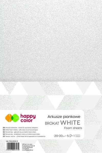 Happy Color. Arkusze piankowe brokat A4, białe - tantis.pl