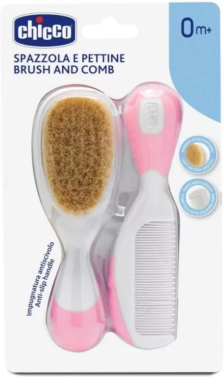 Szczotka + grzebyk z naturalnego włosia róż - tantis.pl