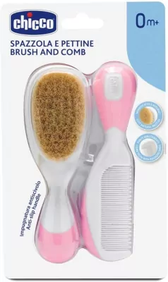 Szczotka + grzebyk z naturalnego włosia róż