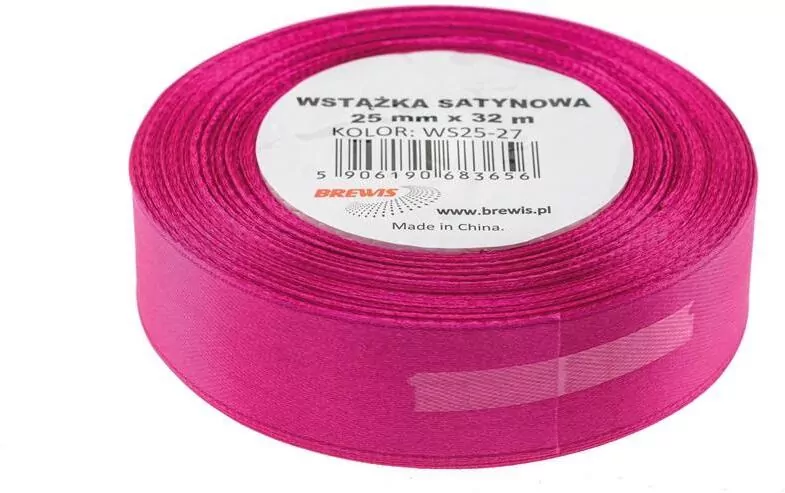 Wstążka satynowa 25mmx32m. Różowa - tantis.pl