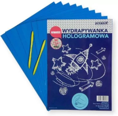 Wydrapywanka hologramowa A4 (10 arkuszy) srebrno-niebieska + 2 rylce