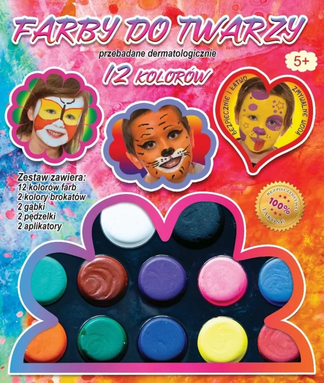 Farby do malowania twarzy 12 kolorów + akcesoria - tantis.pl