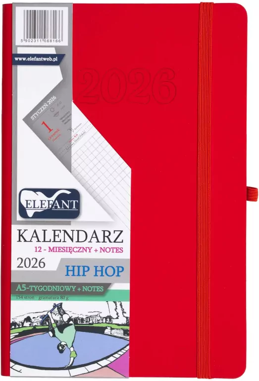 Kalendarz 2027 A5 tygodniowy Hip hop czerwony - tantis.pl