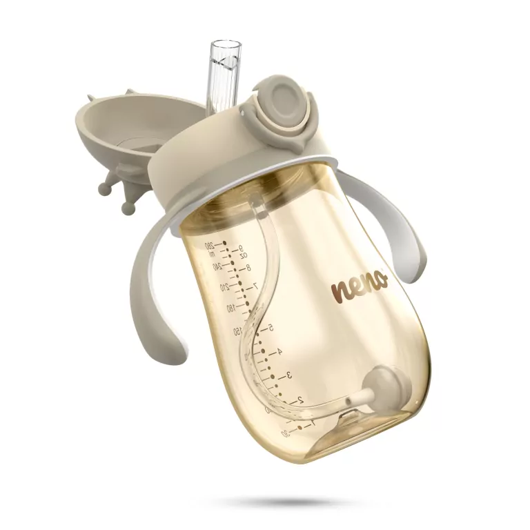 NENO Mio 2 bidon ze słomką dla dzieci  Brown 280ml - tantis.pl