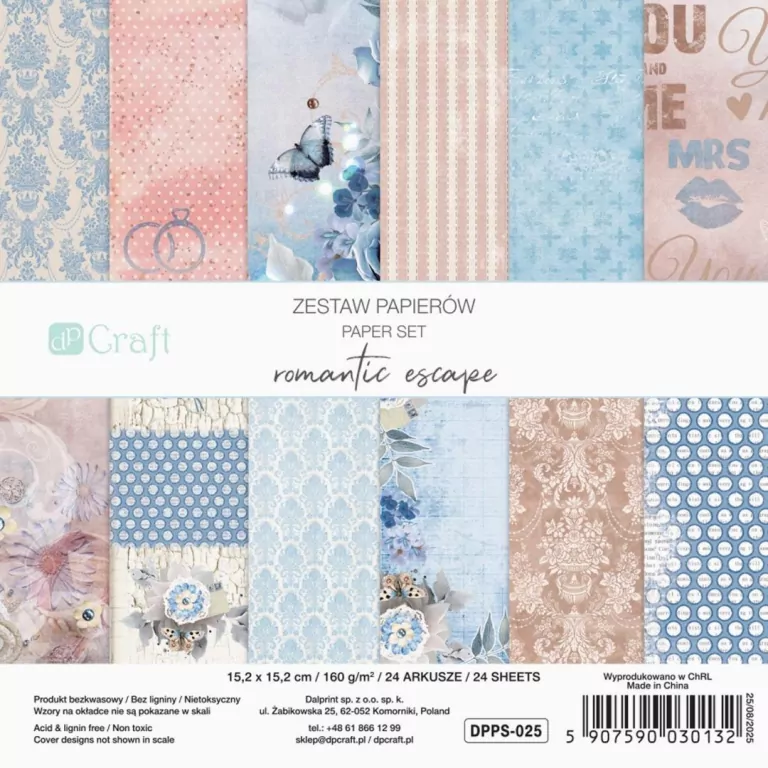 Zestaw papierów romantic 15,2x15,2cm 24 kartki - tantis.pl