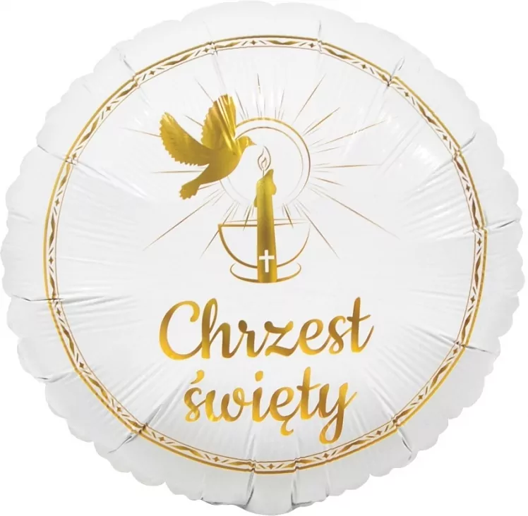 Balon foliowy Chrzest Święty gołąbek i świeca 36cm - tantis.pl