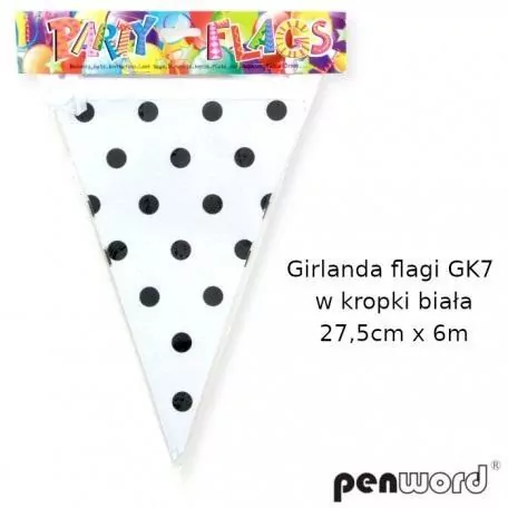 Girlanda flagi w kropki biała 27.5cmx6m - tantis.pl
