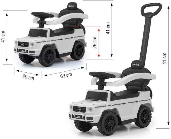 Pojazd z rączką jeździk Mercedes biały White Milly Mally - tantis.pl