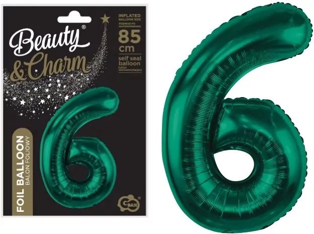 Balon foliowy cyfra 6. Zieleń butelkowa 85cm - tantis.pl