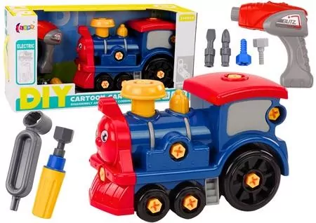 Lokomotywa do skręcania kreskówkowa DIY granatowa - tantis.pl