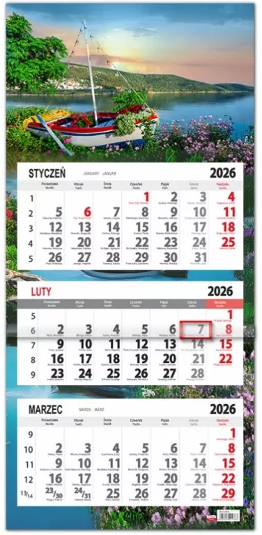 Kalendarz 2026 trójdzielny płaska główka Łódka - tantis.pl
