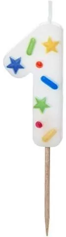Świeczka urodzinowa 1 biała konfetti 5.5cm - tantis.pl