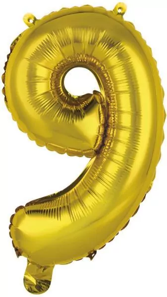 Balon foliowy mini cyfra 9 złota 30x40cm - tantis.pl