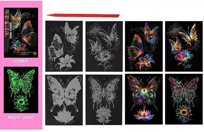 Wydrapywanka kolorowa fluorescencyjna motyle - tantis.pl