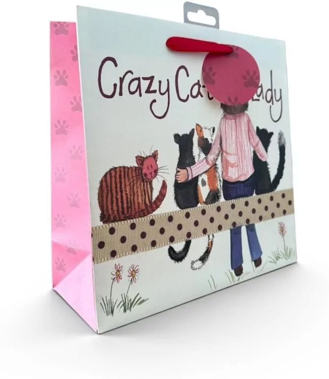Torebka prezentowa średnia Crazy Cat Lady Kociara - tantis.pl