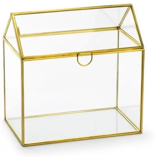 Szklane pudełko na koperty złoty 13x21x21cm - tantis.pl