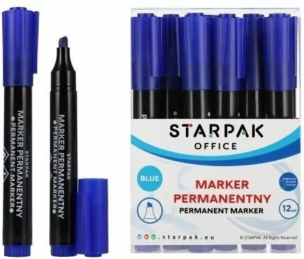 Marker permanentny ścięty niebieski (12szt) - tantis.pl