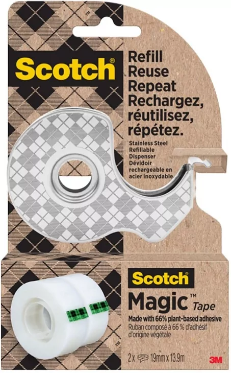 Dyspenser taśmy Scotch ze stali nierdzewnej + 2x taśma Magic 19mmx13,9m srebrny - tantis.pl