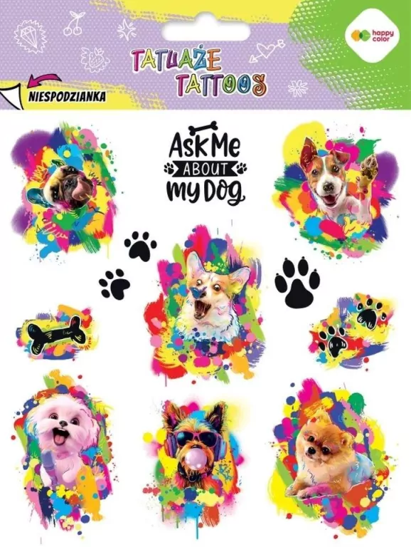 Tatuaże zmywalne Funny Dogs HAPPY COLOR - tantis.pl