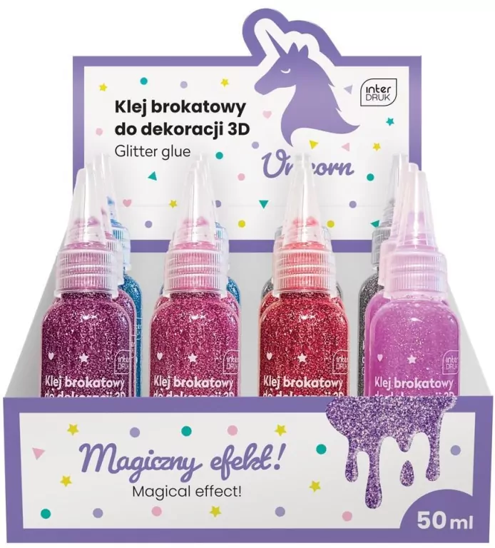 Klej do dekoracji brokatowy 50ml Unicorn (12szt) - tantis.pl