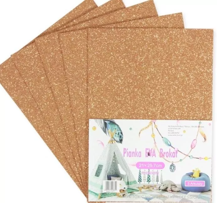 Pianka brokatowa miedziana 21x29,7cm, 5 sztuk - tantis.pl