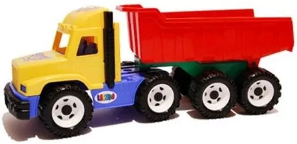 Wywrotka duża żółto-niebieska z czerwoną naczepą LESZKO - tantis.pl