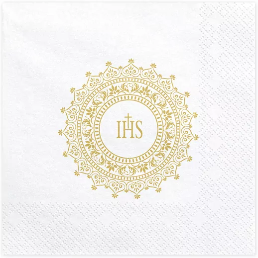 Serwetki Komunijne IHS 33x33cm złoty 20szt - tantis.pl