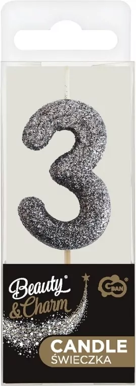 Świeczka piker 3 czarna brokatowa 11x3.5 cm - tantis.pl