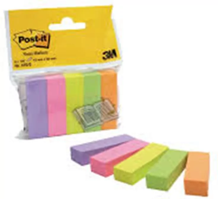 Znaczniki POST-IT 15x50mm, 5x100 kartek mix kolorów neonowy - tantis.pl