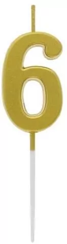 Świeczka piker 9,5cm. Metaliczna złota. Cyfra 6 - tantis.pl