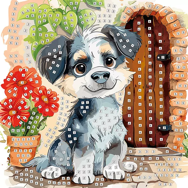 Mozaika piankowa siedzący pies 25x25cm - tantis.pl