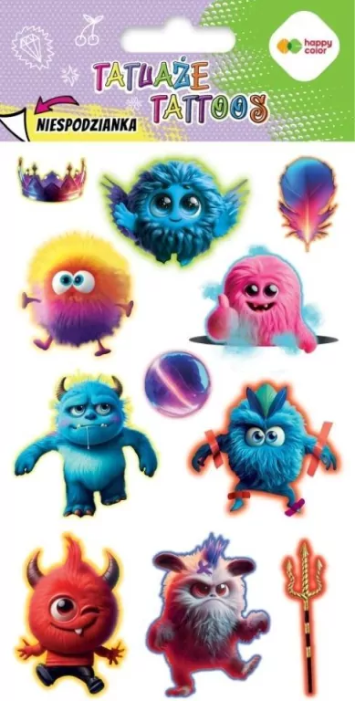 Tatuaże zmywalne Monsters HAPPY COLOR - tantis.pl