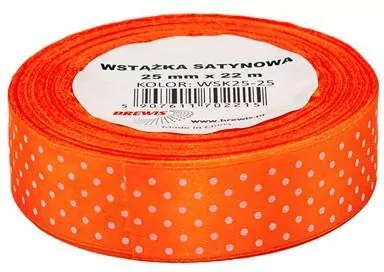 Wstążka satynowa w kropki, pomarańczowa 25mmx22m - tantis.pl