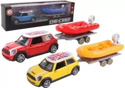 Samochód z łodzią pontonową na przyczepie mix