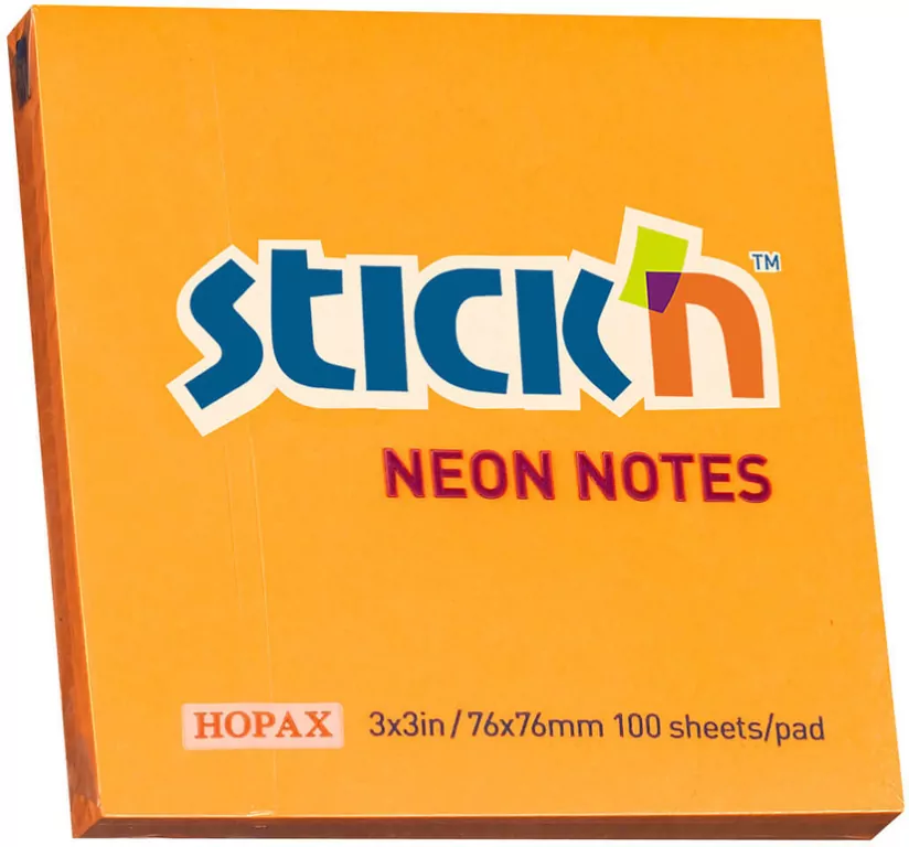 Notes samoprzylepny 76x76 mm pomarańczowy neon 100 kartek - tantis.pl