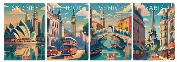 Brulion A5/96K kratka z margines Retro City (5szt) - tantis.pl
