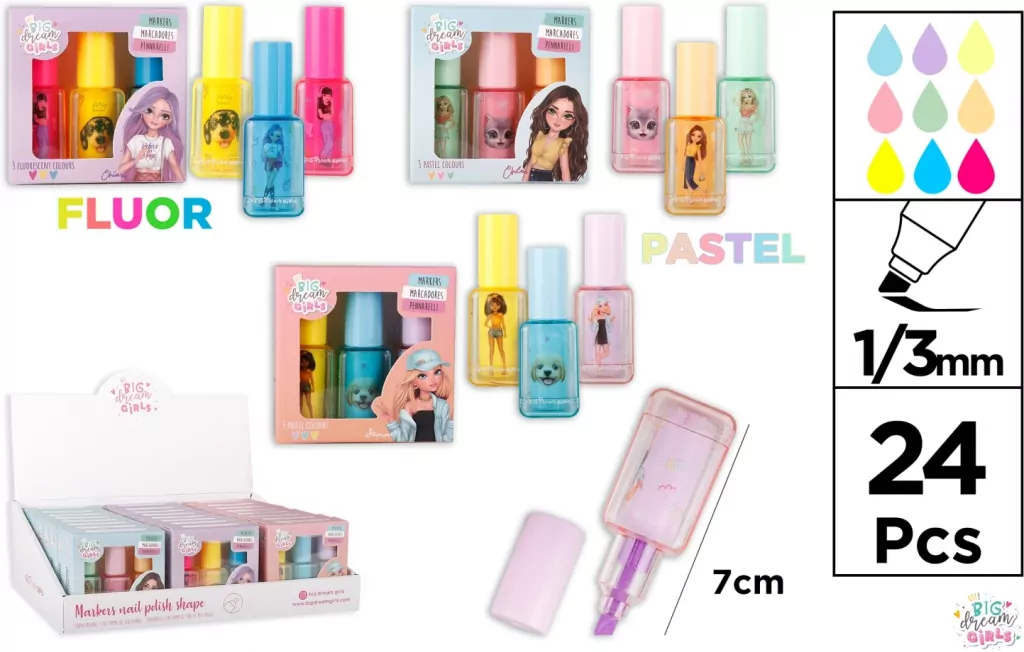 Zakreślacz kształt lakier do paznokci 3szt MIX - tantis.pl