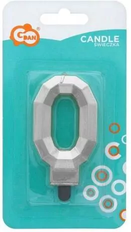 Świeczka. Cyferka 0. Diament srebrny metalik 7,6cm - tantis.pl
