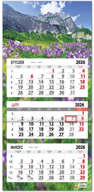 Kalendarz 2026 trójdzielny płaska główka Krokusy - tantis.pl